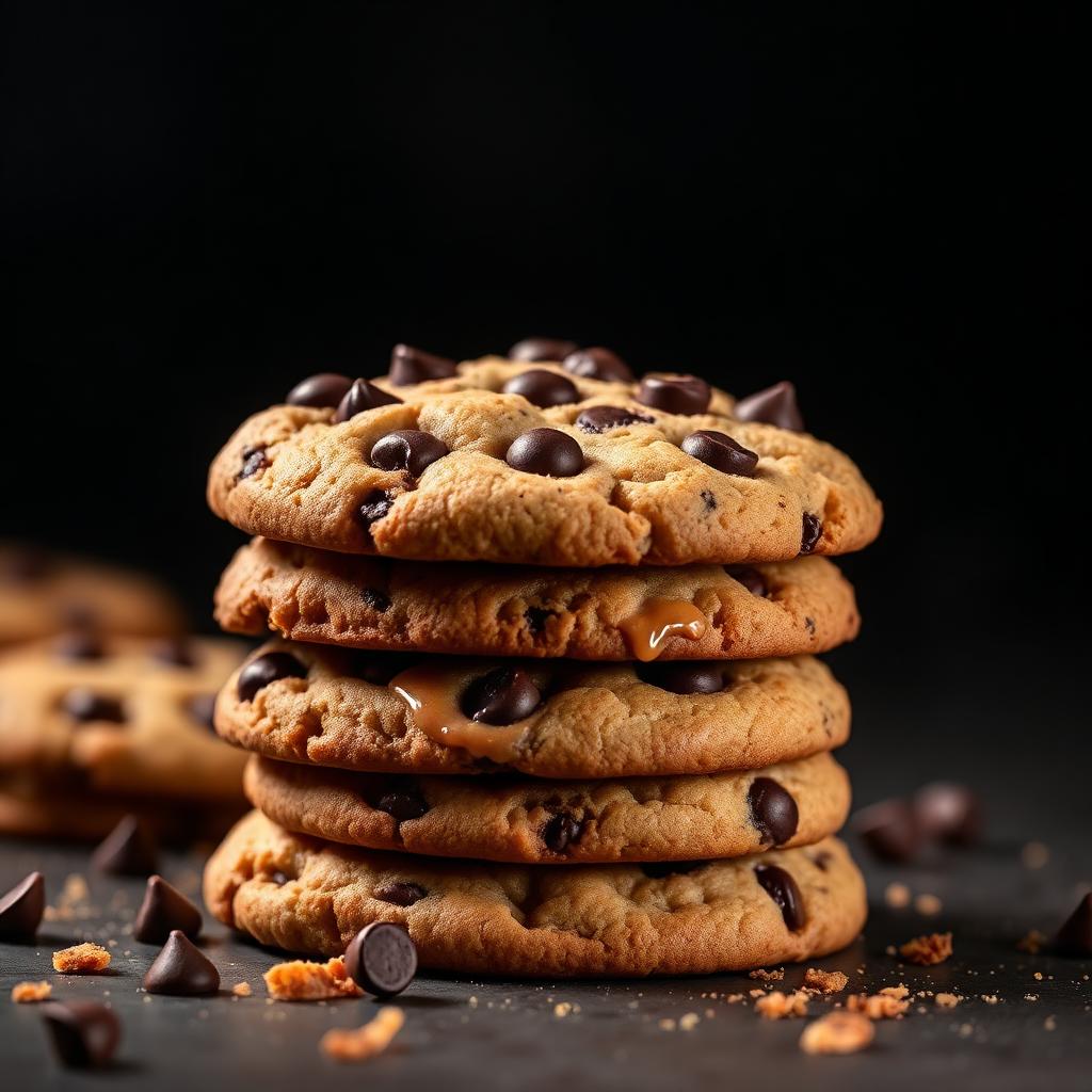 Torre de galletas de chispas de chocolate recién horneadas